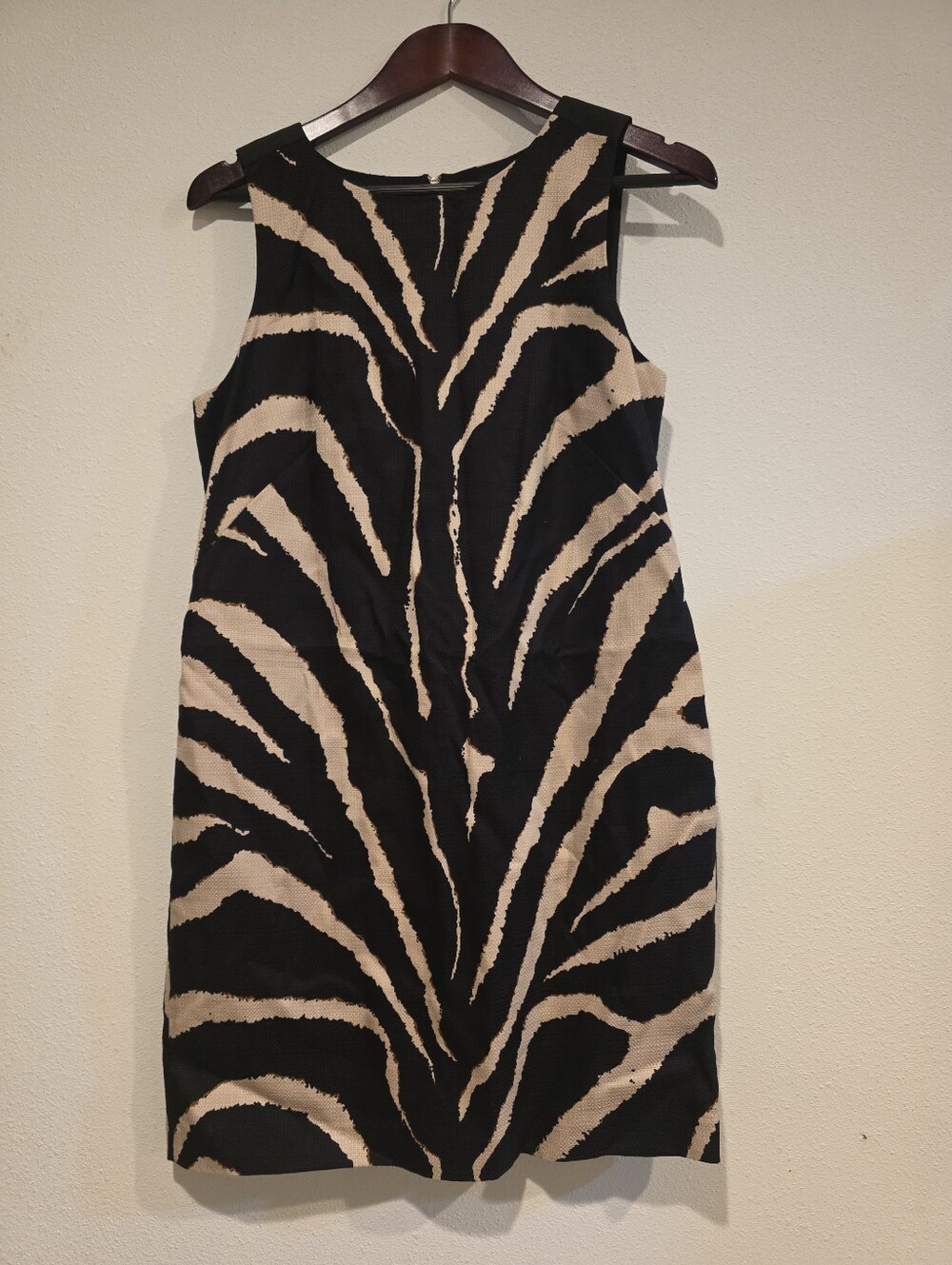LOFT Zebra Print Sleeveless Shift Dress Sz 10P Petite Tan Black No Stretch